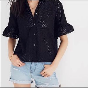 Madewell Floral Eyelet Ruffle Sleeve Blouse